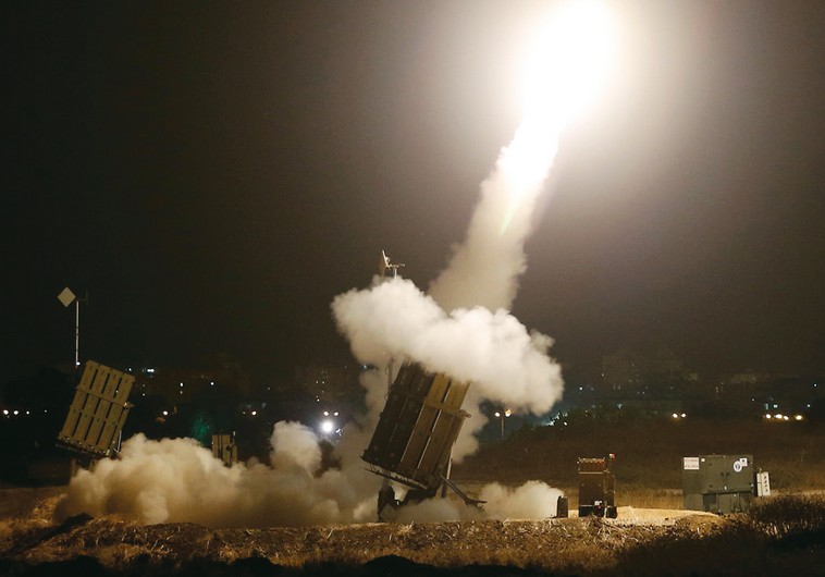 An iron dome launches rockets to intercept incoming rockets from Gaza on Tuesday.