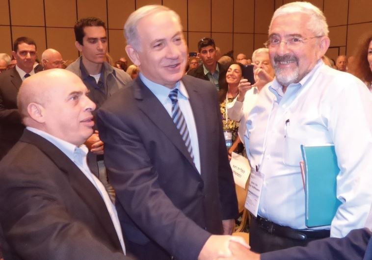 Jewish Agency Chairman Natan Sharansky, Prime Minister Benjamin Netanyahu and Jewish Agency Director-General Alan Hoffman attend the Jewish Agency Assembly in Tel Aviv.