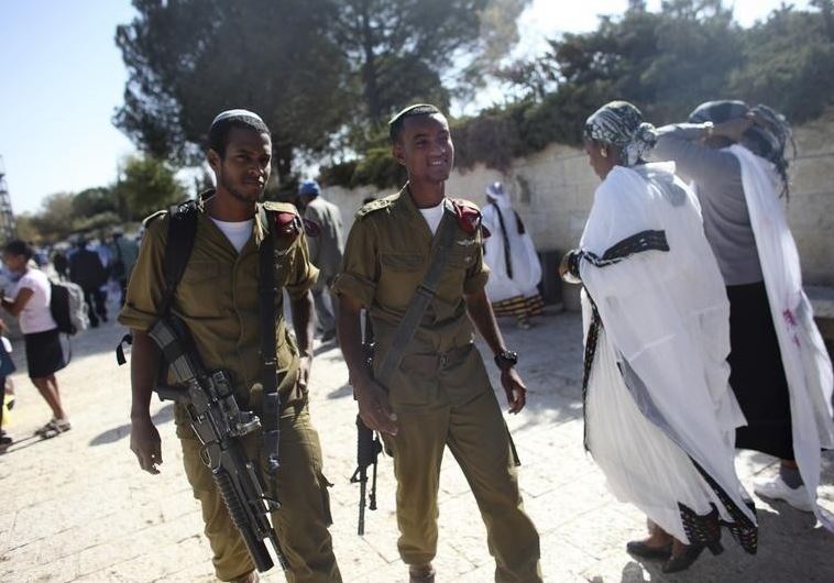 IDF soldiers take part in a ceremony marking the Ethiopian Jewish holiday of Sigd 