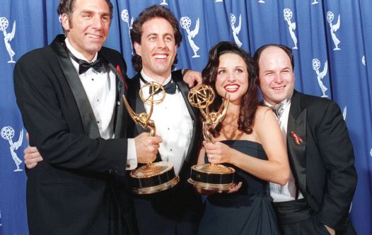The cast of the NBC TV series Seinfeld pose together in 1993