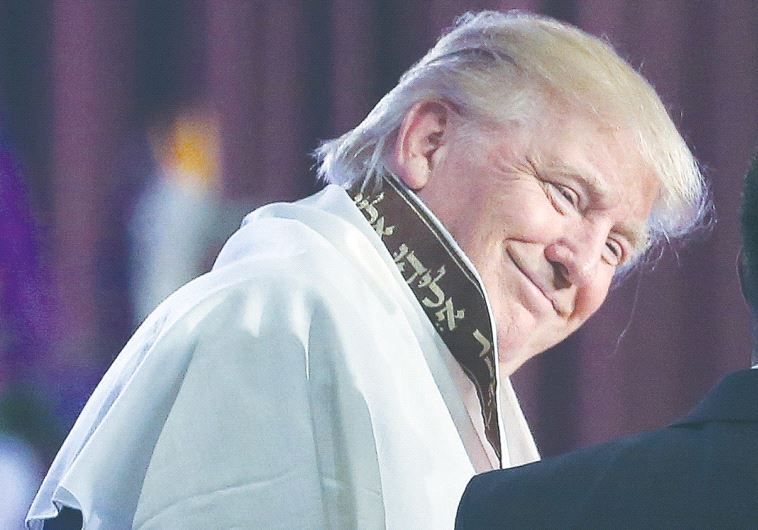 Donald Trump wearing a Jewish prayer shawl.