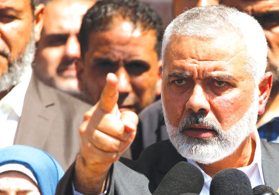 HAMAS LEADER Ismail Haniyeh gestures during a news conference in Gaza City earlier this month