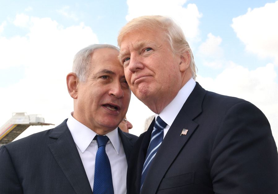 Prime Minister Benjamin Netanyahu and US President Donald Trump at Ben Gurion airport on May 23, 2017